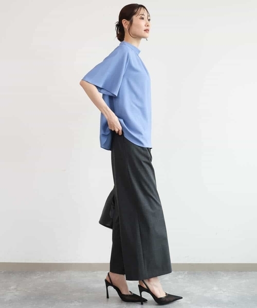 MK MICHEL KLEIN（エムケーミッシェルクラン）の「[洗える]レースボウタイ付きスタンドネックブラウス（シャツ/ブラウス・レディース・ライトグレー/ライトブルー・38）」の11枚目の写真