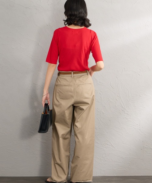 MEYAME（メヤメ）の「[MEYAME/メヤメ] ソフトリブ ハーフスリーブカットソー（Tシャツ/カットソー・レディース・クリーム/レッド/ブラック・F）」の22枚目の写真