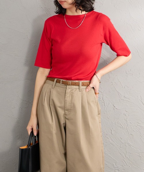 MEYAME（メヤメ）の「[MEYAME/メヤメ] ソフトリブ ハーフスリーブカットソー（Tシャツ/カットソー・レディース・クリーム/レッド/ブラック・F）」の19枚目の写真