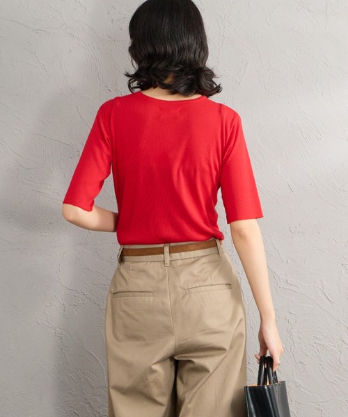 MEYAME（メヤメ）の「[MEYAME/メヤメ] ソフトリブ ハーフスリーブカットソー（Tシャツ/カットソー・レディース・クリーム/レッド/ブラック・F）」の20枚目の写真