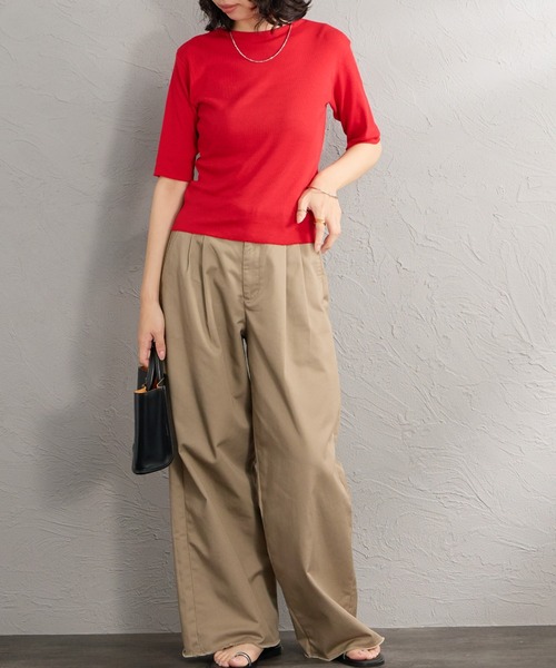 MEYAME（メヤメ）の「[MEYAME/メヤメ] ソフトリブ ハーフスリーブカットソー（Tシャツ/カットソー・レディース・クリーム/レッド/ブラック・F）」の17枚目の写真