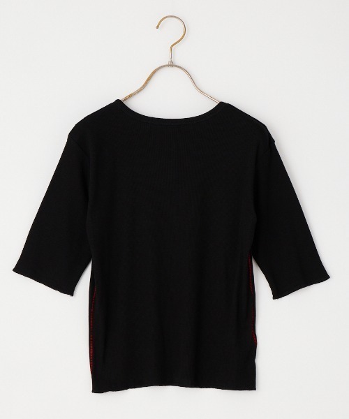 MEYAME（メヤメ）の「[MEYAME/メヤメ] ソフトリブ ハーフスリーブカットソー（Tシャツ/カットソー・レディース・クリーム/レッド/ブラック・F）」の4枚目の写真