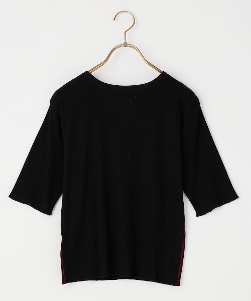 MEYAME（メヤメ）の「[MEYAME/メヤメ] ソフトリブ ハーフスリーブカットソー（Tシャツ/カットソー・レディース・クリーム/レッド/ブラック・F）」の5枚目の写真