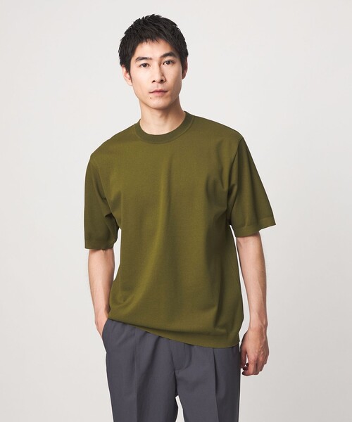 green label relaxing(グリーンレーベルリラクシング)の「ニットライク カノコ クルーネック 半袖 Tシャツ(Tシャツ/カットソー・メンズ・ライトグレー/オリーブ/ネイビー・XL/L/M/S)」の2枚目の写真