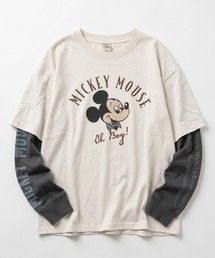 2026AW Disney/ディズニー オーバーサイズ ミッキー フロント/バック/袖プリント フェイクレイヤード長袖Tシャツ ロンT レディース メンズ