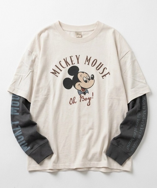 Disney（ディズニー）の「2026AW Disney/ディズニー オーバーサイズ ミッキー フロント/バック/袖プリント フェイクレイヤード長袖Tシャツ ロンT レディース メンズ（Tシャツ/カットソー・メンズ・ブラック系その他/スミクロ/ホワイト系その他/オフホワイト・LL/L/M）」の3枚目の写真