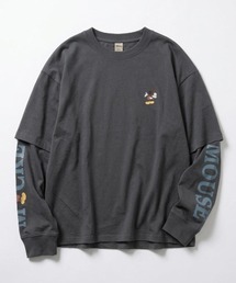 2026AW Disney/ディズニー オーバーサイズ ミッキー フロント/バック/袖プリント フェイクレイヤード長袖Tシャツ ロンT レディース メンズ