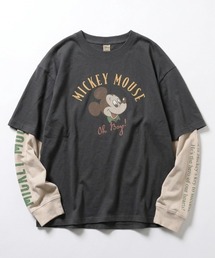 2026AW Disney/ディズニー オーバーサイズ ミッキー フロント/バック/袖プリント フェイクレイヤード長袖Tシャツ ロンT レディース メンズ