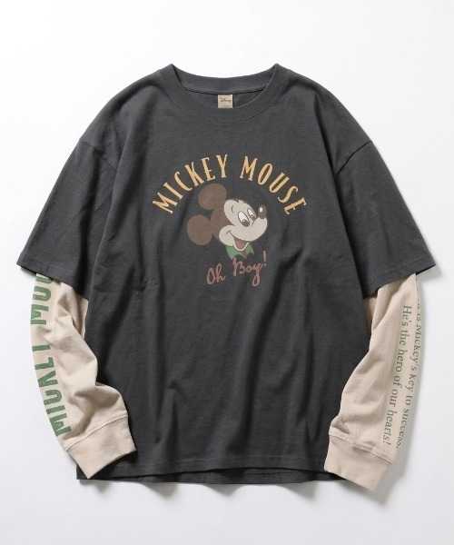 2026AW Disney — футболка с принтом Mickey Front/Back, длинный рукав, мужская модель (редизайн)