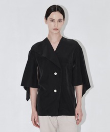 【AKIRANAKA/アキラナカ】Liese panel sleeve shirt BK