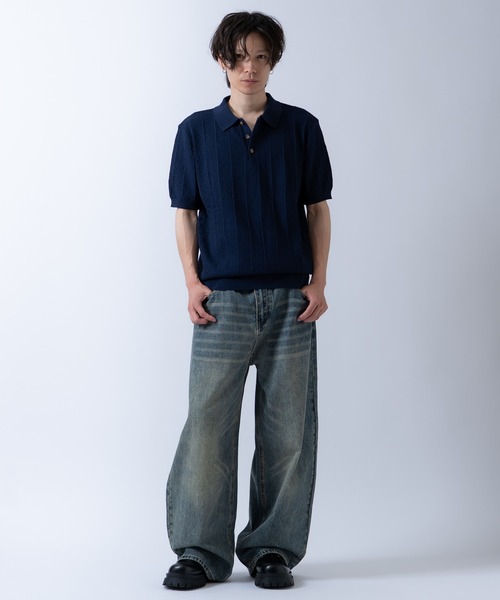 Crownor(クラウノアー)の「ニット 半袖ポロシャツ(ポロシャツ・メンズ・ネイビー/ブラック/ホワイト・LARGE/MEDIUM)」の4枚目の写真