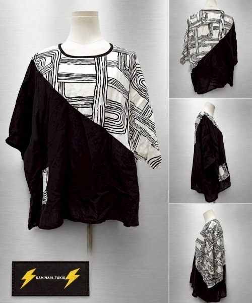KAMINARI_TOKIO(カミナリトキオ)の「アシメ切替総柄ドルマンプルオーバー(Tシャツ/カットソー・レディース・ホワイト/ブラック/ブラウン・FREE)」の12枚目の写真