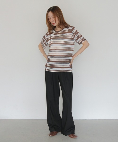 CLEIO（クレイオ）の「【CLEIO】シアーヤーンマルチボーダーニット SHEER YARN MULTI BORDER KNIT（ニット/セーター・レディース・ブラウン/ネイビー/キナリ・FREE）」の4枚目の写真