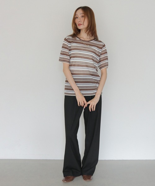 CLEIO（クレイオ）の「【CLEIO】シアーヤーンマルチボーダーニット SHEER YARN MULTI BORDER KNIT（ニット/セーター・レディース・ブラウン/ネイビー/キナリ・FREE）」の5枚目の写真