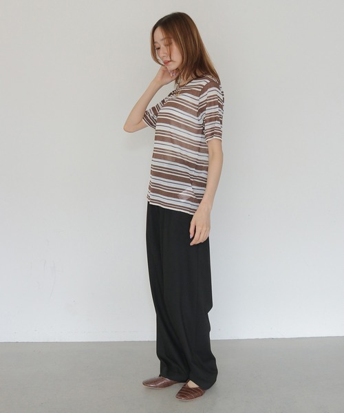 CLEIO（クレイオ）の「【CLEIO】シアーヤーンマルチボーダーニット SHEER YARN MULTI BORDER KNIT（ニット/セーター・レディース・ブラウン/ネイビー/キナリ・FREE）」の6枚目の写真