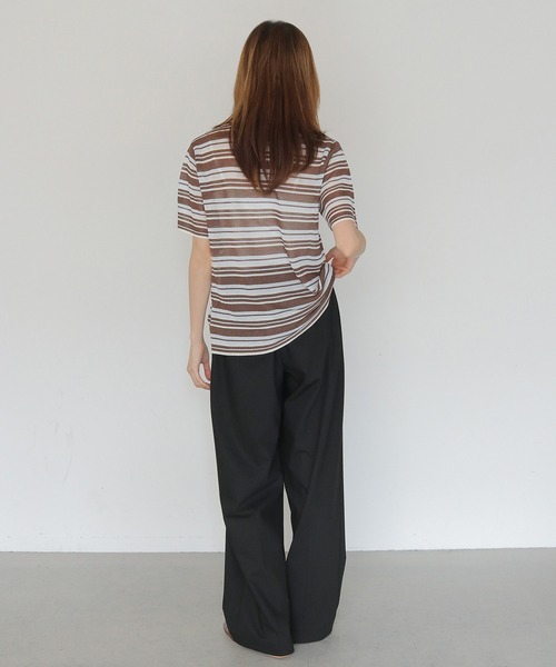 CLEIO（クレイオ）の「【CLEIO】シアーヤーンマルチボーダーニット SHEER YARN MULTI BORDER KNIT（ニット/セーター・レディース・ブラウン/ネイビー/キナリ・FREE）」の7枚目の写真