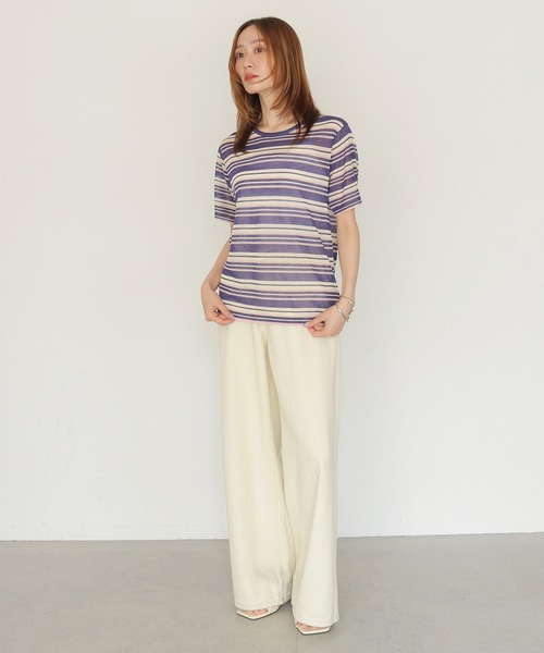 CLEIO（クレイオ）の「【CLEIO】シアーヤーンマルチボーダーニット SHEER YARN MULTI BORDER KNIT（ニット/セーター・レディース・ブラウン/ネイビー/キナリ・FREE）」の14枚目の写真