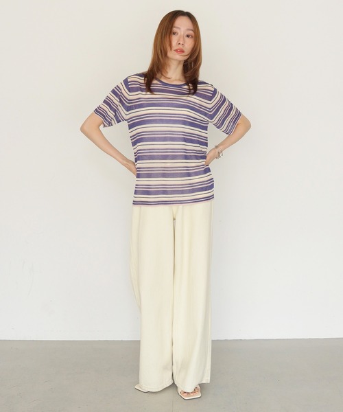 CLEIO（クレイオ）の「【CLEIO】シアーヤーンマルチボーダーニット SHEER YARN MULTI BORDER KNIT（ニット/セーター・レディース・ブラウン/ネイビー/キナリ・FREE）」の15枚目の写真