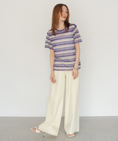 CLEIO（クレイオ）の「【CLEIO】シアーヤーンマルチボーダーニット SHEER YARN MULTI BORDER KNIT（ニット/セーター・レディース・ブラウン/ネイビー/キナリ・FREE）」の16枚目の写真