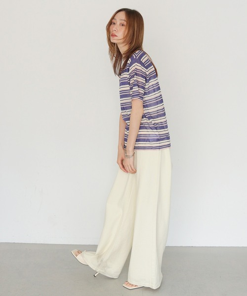 CLEIO（クレイオ）の「【CLEIO】シアーヤーンマルチボーダーニット SHEER YARN MULTI BORDER KNIT（ニット/セーター・レディース・ブラウン/ネイビー/キナリ・FREE）」の17枚目の写真
