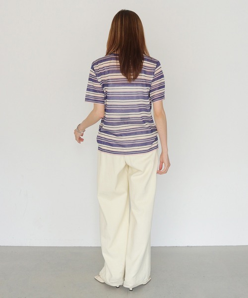 CLEIO（クレイオ）の「【CLEIO】シアーヤーンマルチボーダーニット SHEER YARN MULTI BORDER KNIT（ニット/セーター・レディース・ブラウン/ネイビー/キナリ・FREE）」の18枚目の写真