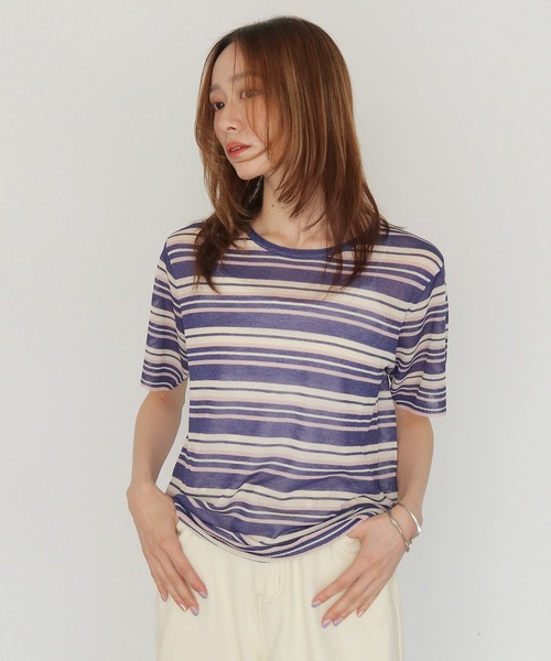 CLEIO（クレイオ）の「【CLEIO】シアーヤーンマルチボーダーニット SHEER YARN MULTI BORDER KNIT（ニット/セーター・レディース・ブラウン/ネイビー/キナリ・FREE）」の10枚目の写真