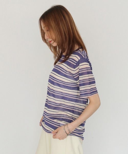 CLEIO（クレイオ）の「【CLEIO】シアーヤーンマルチボーダーニット SHEER YARN MULTI BORDER KNIT（ニット/セーター・レディース・ブラウン/ネイビー/キナリ・FREE）」の11枚目の写真