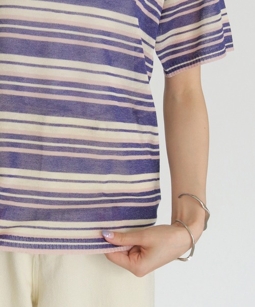 CLEIO（クレイオ）の「【CLEIO】シアーヤーンマルチボーダーニット SHEER YARN MULTI BORDER KNIT（ニット/セーター・レディース・ブラウン/ネイビー/キナリ・FREE）」の13枚目の写真