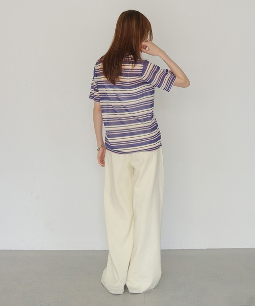 CLEIO（クレイオ）の「【CLEIO】シアーヤーンマルチボーダーニット SHEER YARN MULTI BORDER KNIT（ニット/セーター・レディース・ブラウン/ネイビー/キナリ・FREE）」の19枚目の写真