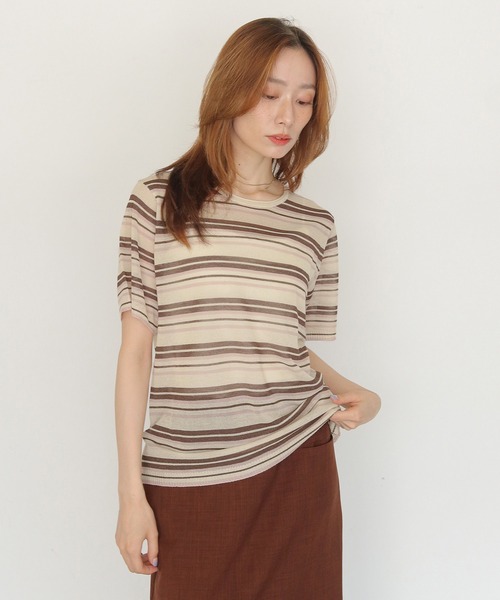 CLEIO（クレイオ）の「【CLEIO】シアーヤーンマルチボーダーニット SHEER YARN MULTI BORDER KNIT（ニット/セーター・レディース・ブラウン/ネイビー/キナリ・FREE）」の20枚目の写真