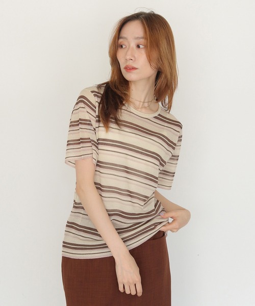 CLEIO（クレイオ）の「【CLEIO】シアーヤーンマルチボーダーニット SHEER YARN MULTI BORDER KNIT（ニット/セーター・レディース・ブラウン/ネイビー/キナリ・FREE）」の21枚目の写真