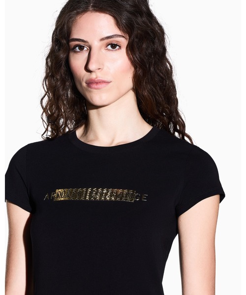 ARMANI EXCHANGE(アルマーニエクスチェンジ)の「【A|X アルマーニ エクスチェンジ】<オンライン限定>ゴールドロゴ 半袖クルーネックTシャツ/SLIM(Tシャツ/カットソー・レディース・ブラック/ホワイト・X-SMALL/X-LARGE/SMALL/MEDIUM/LARGE)」の4枚目の写真