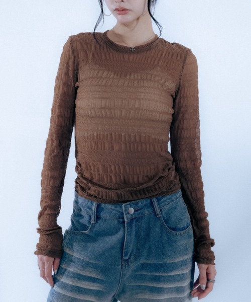 Haze Reverie（ヘイズレヴァリー）の「シャーリングシアートップス（Tシャツ/カットソー・レディース・ホワイト/ブラック/ブラウン・FREE）」の3枚目の写真