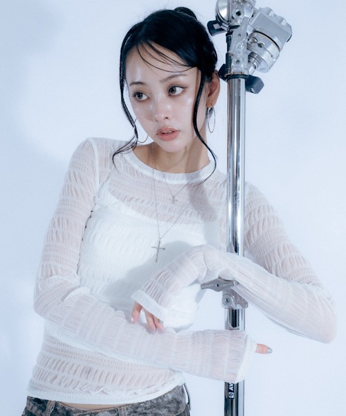 Haze Reverie（ヘイズレヴァリー）の「シャーリングシアートップス（Tシャツ/カットソー・レディース・ホワイト/ブラック/ブラウン・FREE）」の2枚目の写真