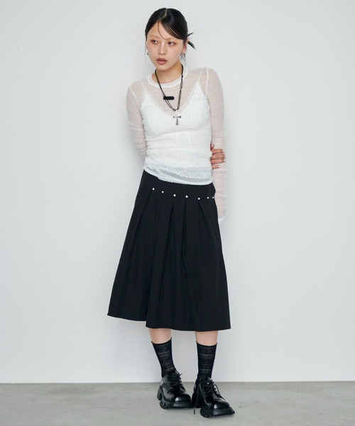 Haze Reverie（ヘイズレヴァリー）の「シャーリングシアートップス（Tシャツ/カットソー・レディース・ホワイト/ブラック/ブラウン・FREE）」の10枚目の写真