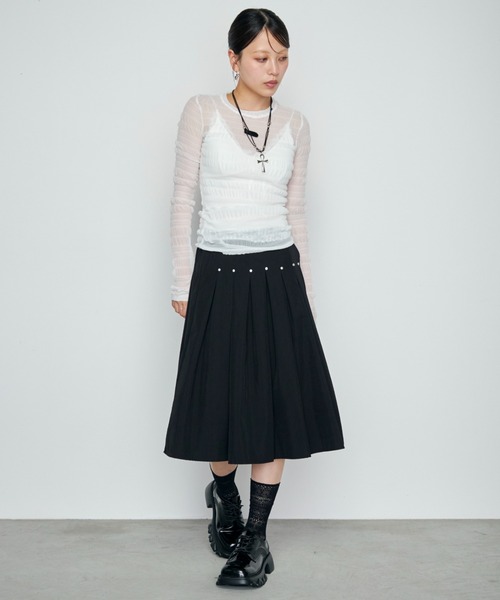 Haze Reverie（ヘイズレヴァリー）の「シャーリングシアートップス（Tシャツ/カットソー・レディース・ホワイト/ブラック/ブラウン・FREE）」の11枚目の写真