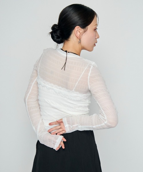 Haze Reverie（ヘイズレヴァリー）の「シャーリングシアートップス（Tシャツ/カットソー・レディース・ホワイト/ブラック/ブラウン・FREE）」の8枚目の写真