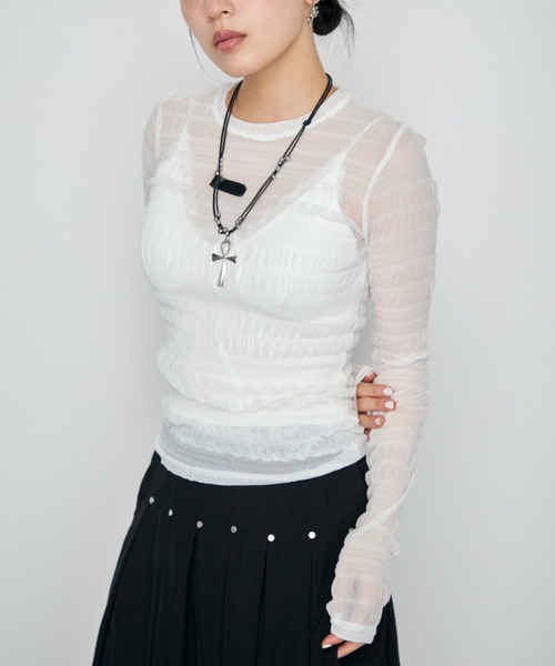Haze Reverie（ヘイズレヴァリー）の「シャーリングシアートップス（Tシャツ/カットソー・レディース・ホワイト/ブラック/ブラウン・FREE）」の6枚目の写真