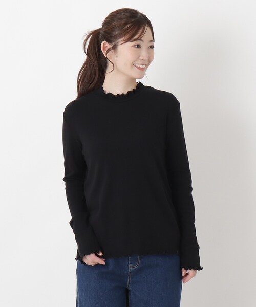 one'sterrace(ワンズテラス)の「シアーハイネックメロープルオーバー(Tシャツ/カットソー・レディース・ブラック系8/ダークブラウン系8/グレー系4/ブルー系その他7/オリーブ系3/アイボリー系8・02)」の2枚目の写真