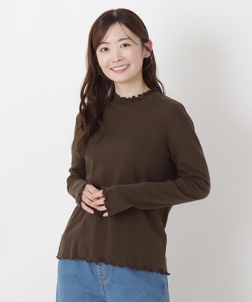 one'sterrace(ワンズテラス)の「シアーハイネックメロープルオーバー(Tシャツ/カットソー・レディース・ブラック系8/ダークブラウン系8/グレー系4/ブルー系その他7/オリーブ系3/アイボリー系8・02)」の4枚目の写真