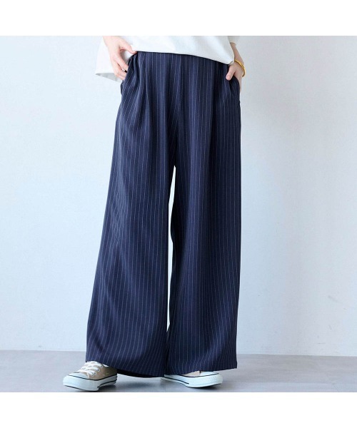 Belle Maison(ベルメゾン)の「ストライプイージーセミワイドパンツ(その他パンツ・レディース・ブラック系/ネイビー系・3L/LL/L/M/S)」の4枚目の写真