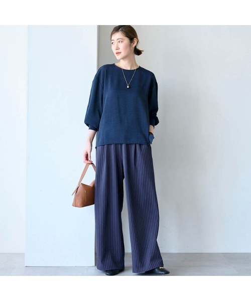 Belle Maison(ベルメゾン)の「ストライプイージーセミワイドパンツ(その他パンツ・レディース・ブラック系/ネイビー系・3L/LL/L/M/S)」の8枚目の写真
