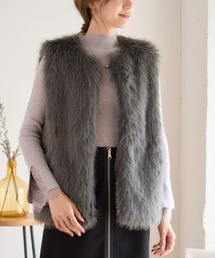 ロングフォックス ファーベスト レディース ファー ベスト ジレ ロングファー ノーカラー ジャケット エコファー 大人可愛い 上品 高見え おしゃれ 前開き 羽織り ライトアウター トップス きれいめ 秋冬 体型カバー [250221]