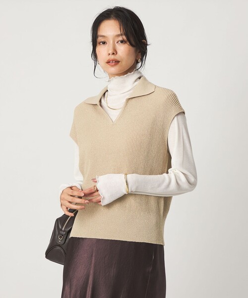 green label relaxing(グリーンレーベルリラクシング)の「メランジ スキッパー ニット ベスト(ベスト・レディース・ネイビー/ダークグレー/ナチュラル・FREE)」の1枚目の写真