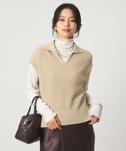 green label relaxing(グリーンレーベルリラクシング)の「メランジ スキッパー ニット ベスト(ベスト・レディース・ネイビー/ダークグレー/ナチュラル・FREE)」の7枚目の写真