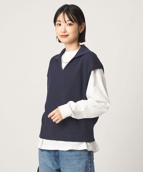 green label relaxing(グリーンレーベルリラクシング)の「メランジ スキッパー ニット ベスト(ベスト・レディース・ネイビー/ダークグレー/ナチュラル・FREE)」の10枚目の写真