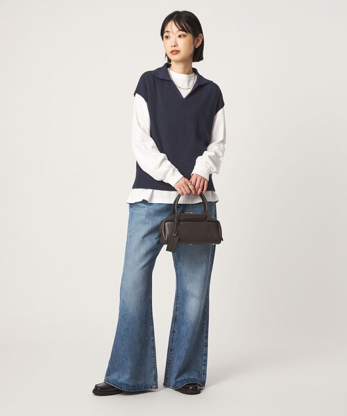 green label relaxing(グリーンレーベルリラクシング)の「メランジ スキッパー ニット ベスト(ベスト・レディース・ネイビー/ダークグレー/ナチュラル・FREE)」の12枚目の写真