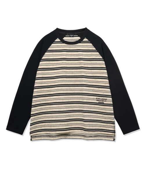LIFE WORK(ライフワーク)の「レディース ヴィンテージストライプラグラン長袖Tシャツ(Tシャツ/カットソー・レディース・ブラック/ベージュ・FREE)」の1枚目の写真