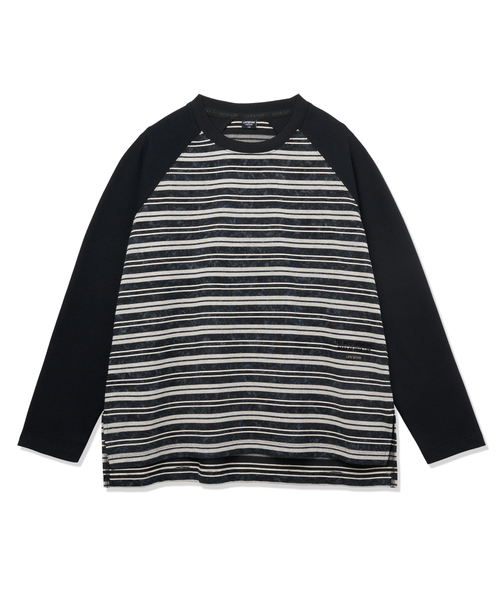 LIFE WORK(ライフワーク)の「レディース ヴィンテージストライプラグラン長袖Tシャツ(Tシャツ/カットソー・レディース・ブラック/ベージュ・FREE)」の2枚目の写真