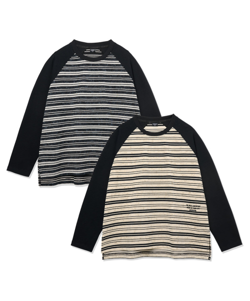 LIFE WORK(ライフワーク)の「レディース ヴィンテージストライプラグラン長袖Tシャツ(Tシャツ/カットソー・レディース・ブラック/ベージュ・FREE)」の3枚目の写真